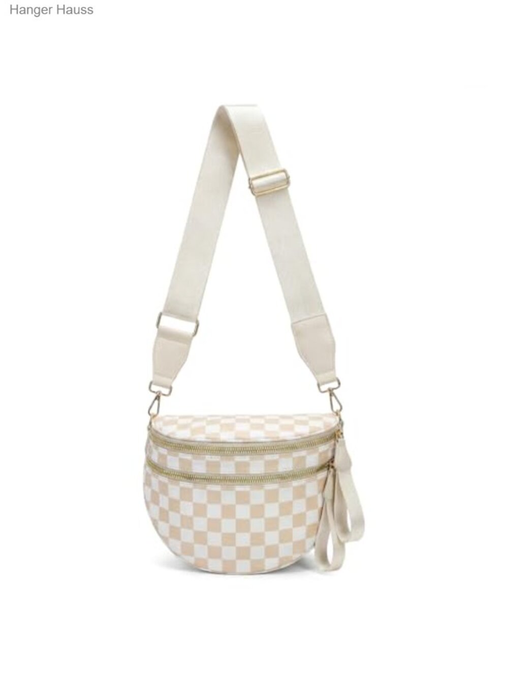 Checkered Nylon Crossbody Bum Bag with Adjustable Shoulder Strap